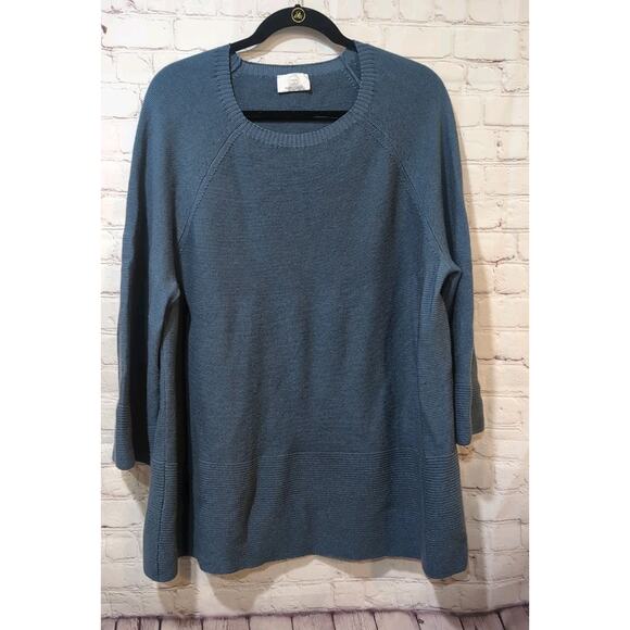 VOYAGE By Marina Rinaldi Gray Blue Wide 3/4 Sleeve Tunic Sweater Merino Wool L - Picture 9 of 13